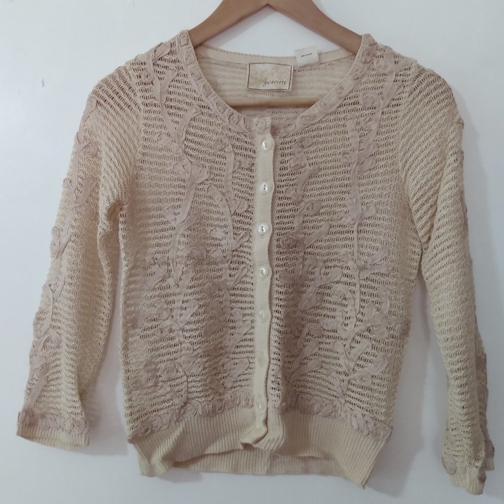 Guinevere Ivory Lace Sweater,  XS, linen and rayon
